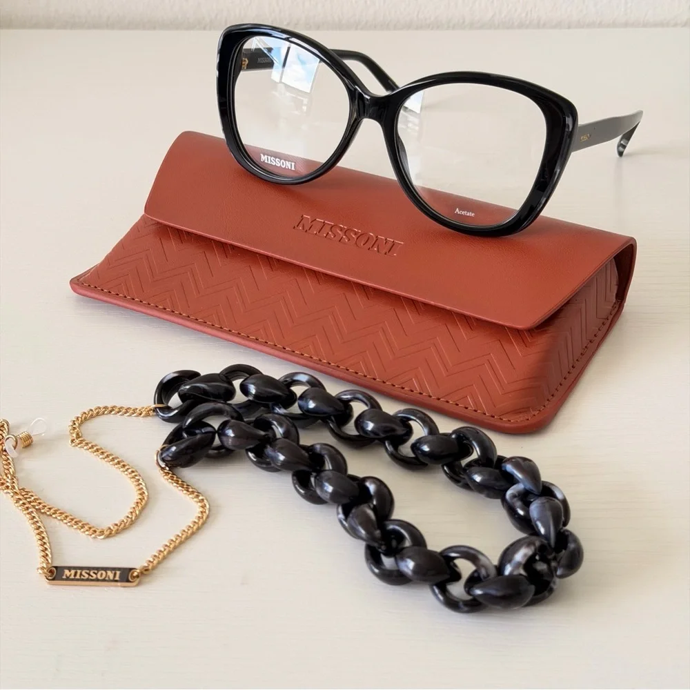 New! Missoni MIS0093/N 33Z Black Oversized Glasses with Chain Authentic